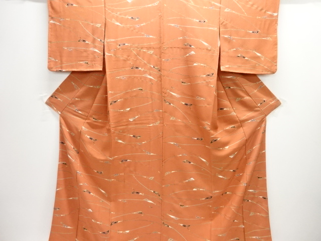 未使用品　抽象扇に花模様小紋着物