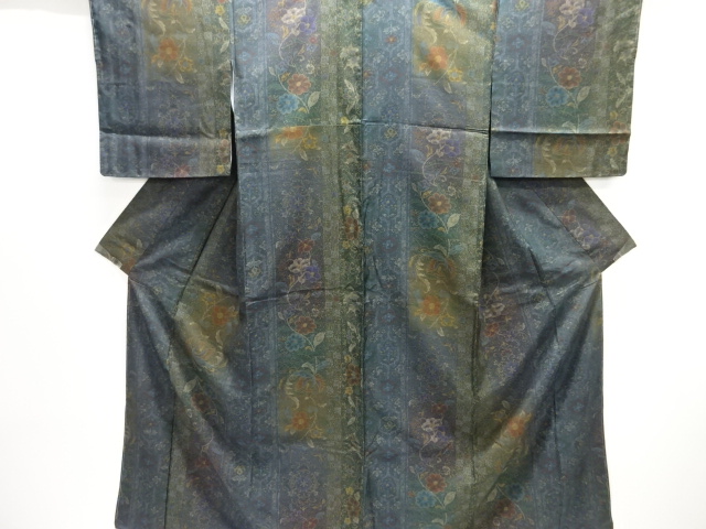 JAPANESE KIMONO / OSHIMA TSUMUGI / UNUSED / FLOWER ARABESQUE