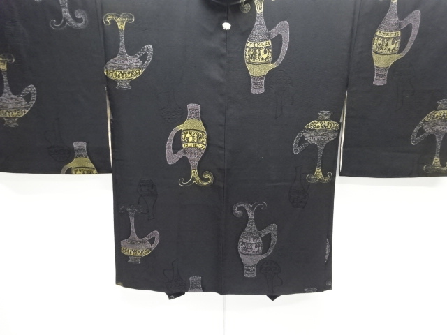 JAPANESE ANTIQUE HAORI / TAISHO ROMAN STYLE / WOVEN WATER JAG PATTERN