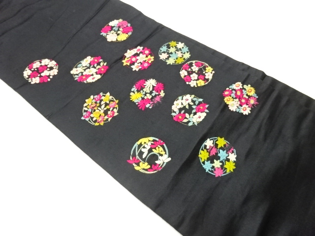 アンティーク　繻子地花丸文様刺繍名古屋帯（着用可）