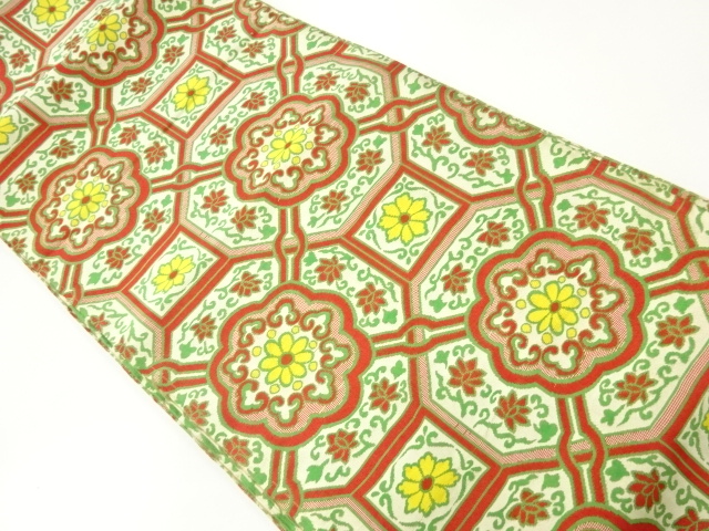 アンティーク　花蜀江文織出し全通袋帯（着用可）