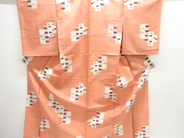 JAPANESE KIMONO / ANTIQUE HITOE KIMONO / TAISHO ROMAN STYLE / MEISEN / WOVEN GEOMETRIC