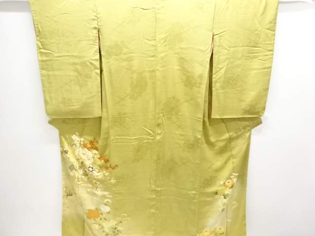 JAPANESE KIMONO / ANTIQUE KIMONO / SILK / EMBROIDERY / MON KINSHA / FLORAL PLANTS