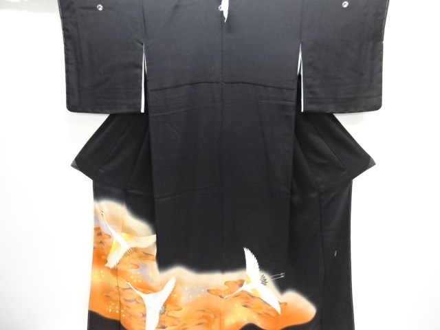 JAPANESE KIMONO / TOMESODE / UNUSED / EMBROIDERY / CRANE
