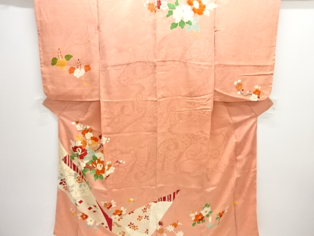 JAPANESE KIMONO / ANTIQUE KIMONO / TAISHO ROMAN STYLE / MON KINSHA / EMBROIDERY / ONE CREST / PEONY