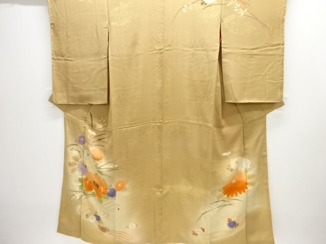 JAPANESE KIMONO / ANTIQUE KIMONO / SILK / MON KINSHA / KIKU & PEONY