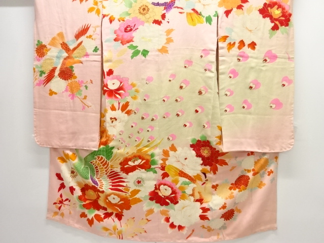 JAPANESE KIMONO / ANTIQUE KIMONO / SILK / KINSHA / EMBROIDERY / PEACOCK & PEONY