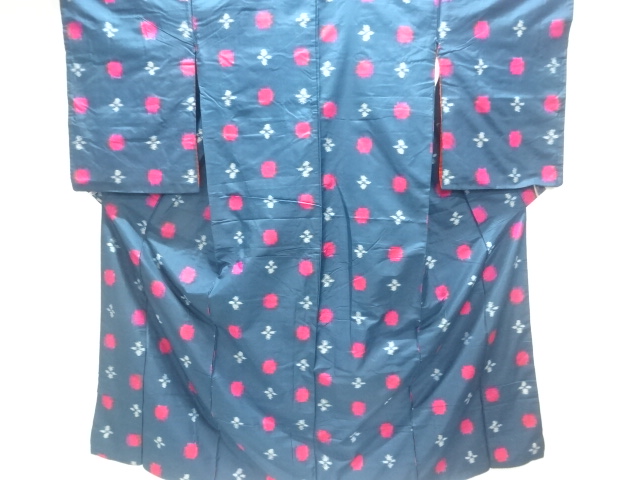 大正ロマン　抽象花模様織り出し銘仙着物