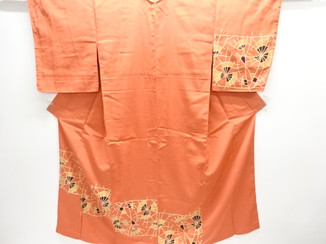 大正ロマン　抽象模様織り出しお召一つ紋着物