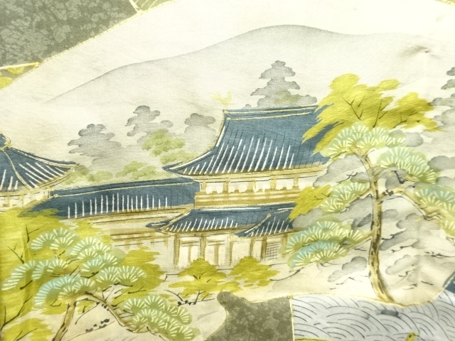 アンティーク　地紙に風景・和歌模様男物長襦袢