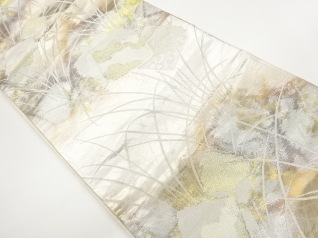 色紙に草模様織出し袋帯