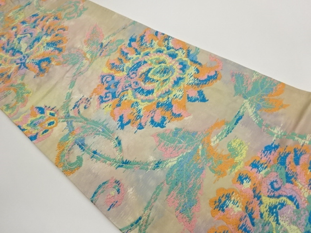 じゅらく製　引箔花唐草模様織出し袋帯