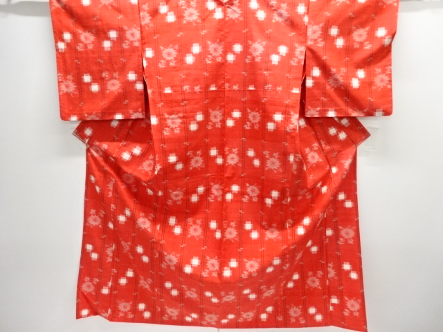 抽象花模様織出し手織り紬単衣着物