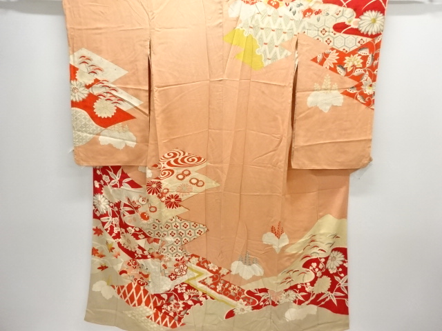 JAPANESE KIMONO / ANTIQUE KIMONO / SILK / KINSHA / EMBROIDERY / FLORAL PLANTS
