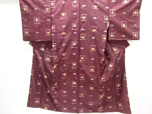 JAPANESE KIMONO / ANTIQUE KIMONO / TAISHO ROMAN STYLE / MEISEN / SILK / WOVEN KASURI PATTERN