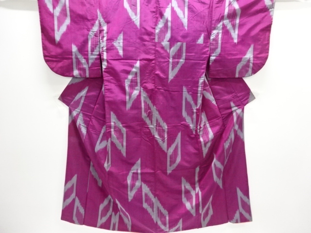 JAPANESE KIMONO / ANTIQUE KIMONO / MEISEN / SILK / WOVEN GEOMETRIC