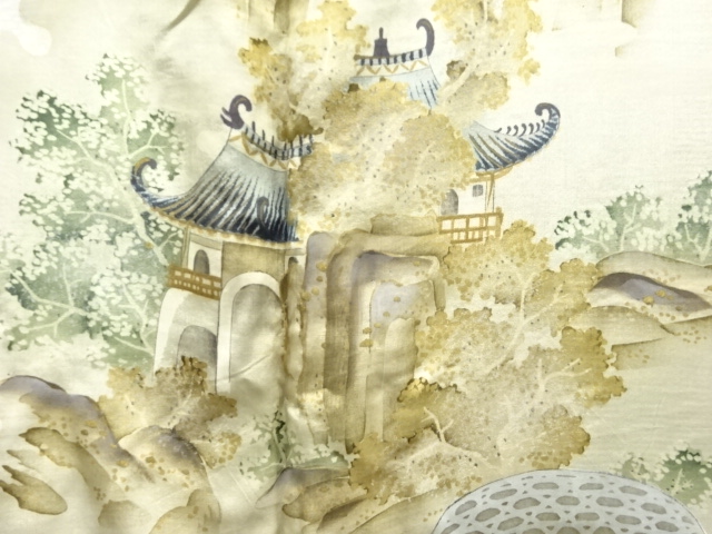 JAPANESE KIMONO / ANTIQUE MENS HAORI / SILK / TSUMUGI / SCENERY