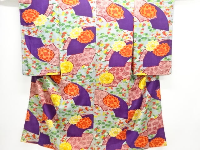 JAPANESE KIMONO / ANTIQUE KIMONO / TAISHO ROMAN STYLE / SILK / KINSHA / JIGAMI & FLORAL PLANTS