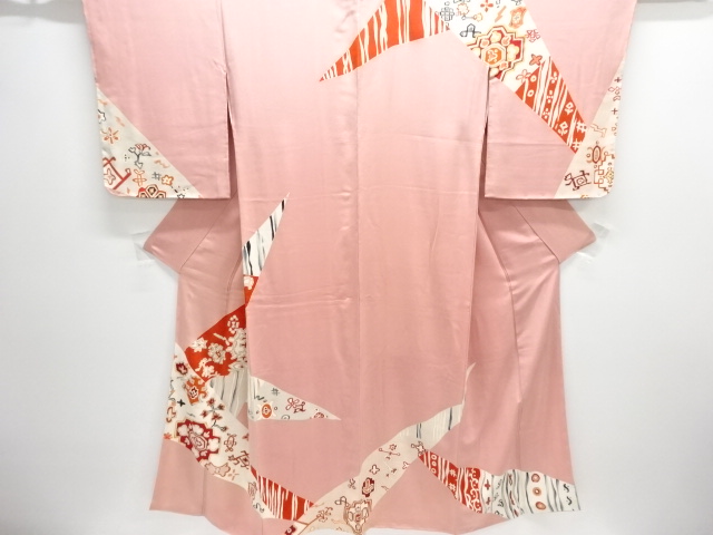 JAPANESE KIMONO / ANTIQUE KIMONO / TAISHO ROMAN STYLE / SILK / KINSHA / EMBROIDERY / ABSTRACT PATTERN