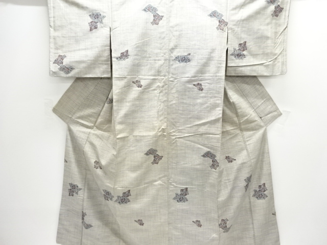 JAPANESE KIMONO / ANTIQUE KIMONO / SILK / TSUMUGI / FLORAL PLANTS