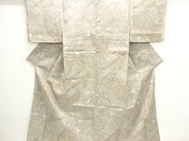JAPANESE KIMONO / TSUMUGI / KATAZOME / UNUSED / FLORAL PLANTS / ARTIST WORK