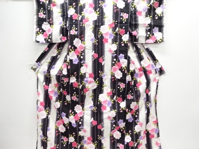 JAPANESE KIMONO / YUKATA / COTTON / SAKURA & STRIPE