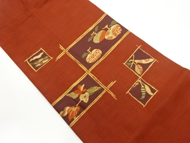 色紙に野菜・果物模様織出し袋帯