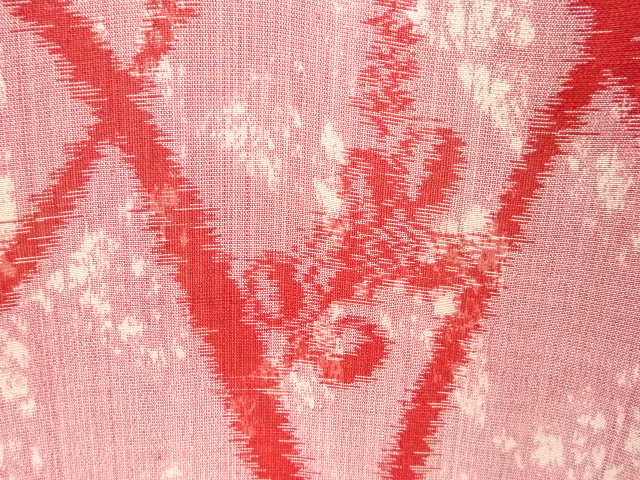 アンティーク　分銅菱に萩模様織り出し夏銘仙着物