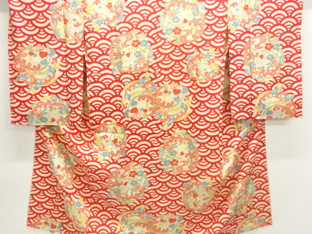 アンティーク　花丸文様単衣長襦袢