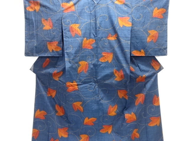 未使用品　唐草模様織出し手織り紬着物