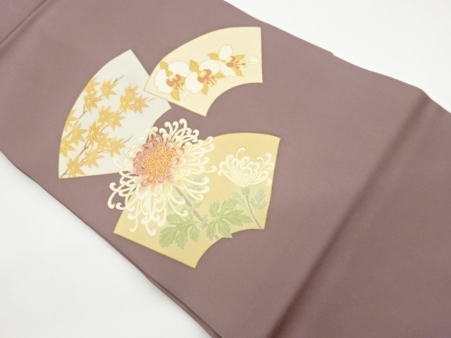 塩瀬金彩金駒刺繍地紙に紅葉・乱菊・胡蝶菊模様名古屋帯