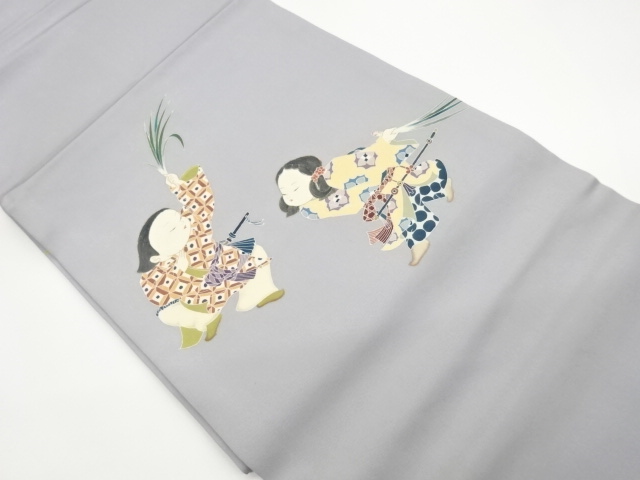 作家物　塩瀬手描き童子模様名古屋帯