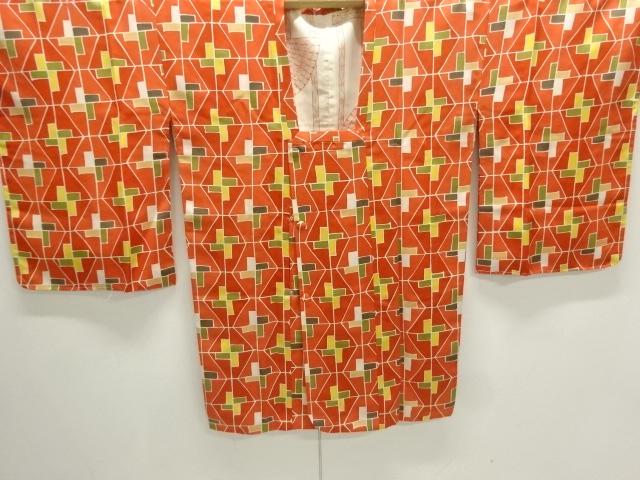 JAPANESE KIMONO / UNUSED MICHIYUKI COAT  / SILK / GEOMETRIC PATTERN