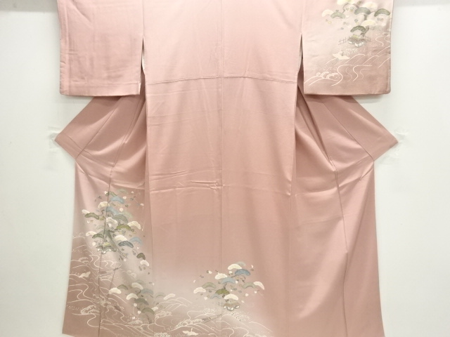 手描き金彩松に家屋風景模様訪問着