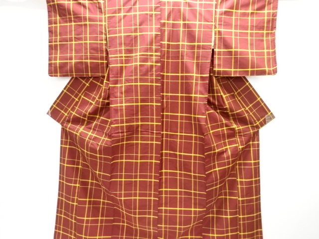 JAPANESE KIMONO / ANTIQUE ENSEMBLE KIMONO / SILK / OSHIMA TSUMUGI / WOVEN GRID
