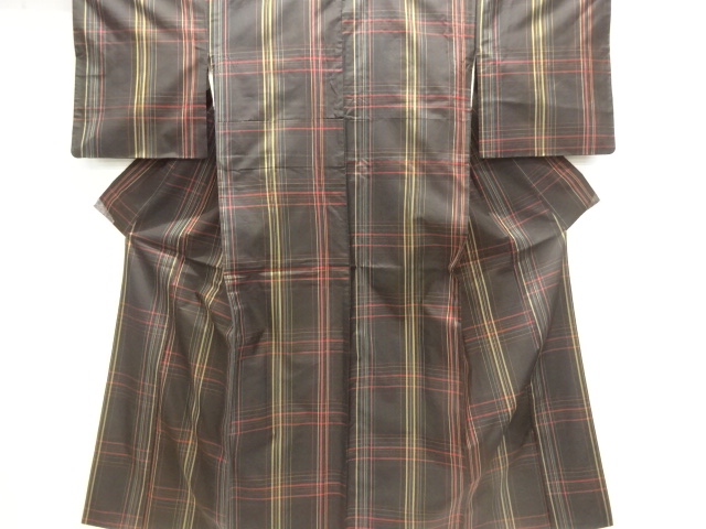 JAPANESE KIMONO / ANTIQUE KIMONO / SILK / YONEZAWA TSUMUGI / WOVEN GRID