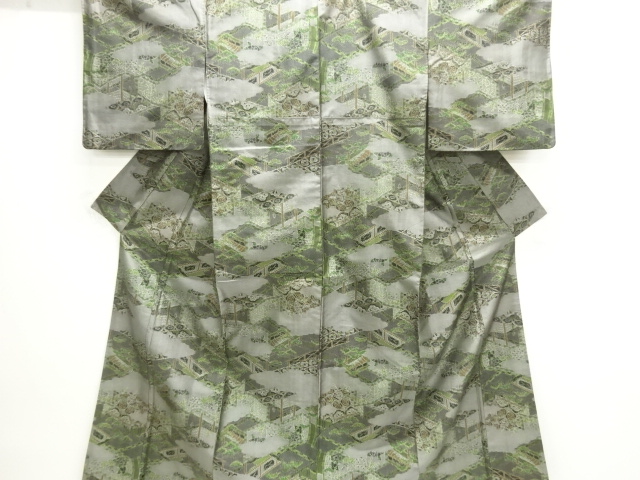 JAPANESE KIMONO / ANTIQUE KIMONO / SILK / TSUMUGI / WOVEN PINE SCENERY