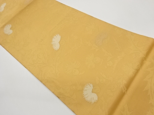 JAPANESE FUKURO OBI FOR SUMMER / WOVEN FLORAL PLANTS