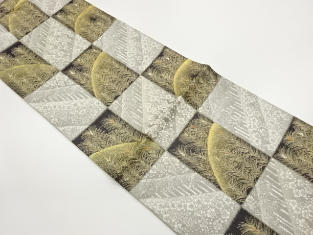 JAPANESE FUKURO OBI / WOVEN BAMBOO & UME