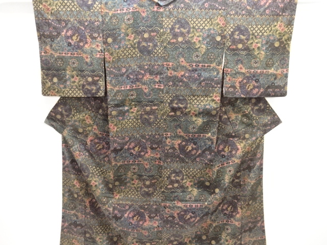 SALE!! JAPANESE KIMONO / KOMON / CHIRIMEN / FLOWER & BIRD