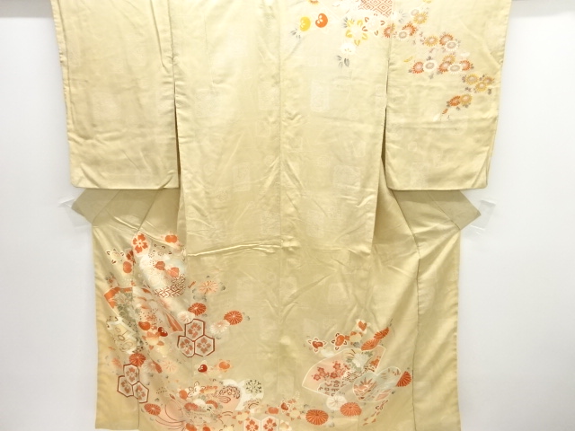 JAPANESE KIMONO / ANTIQUE KIMONO / SILK / MON KINSHA / FLOWER & BIRD