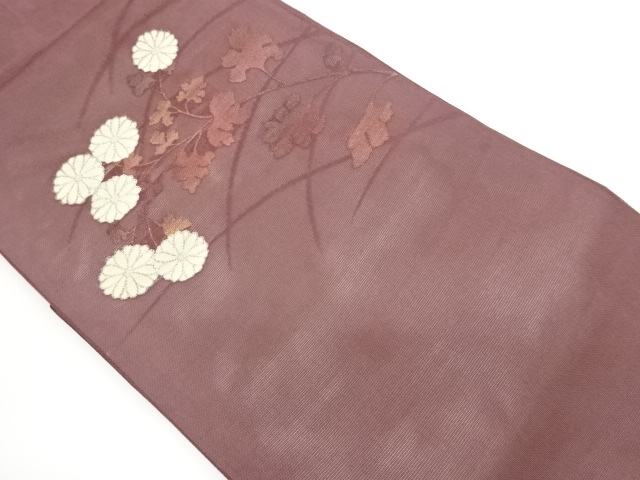  紗 縞に菊模様織出し名古屋帯