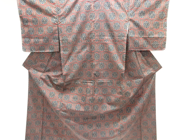 JAPANESE KIMONO / NISHIJIN OMESHI / WOVEN KIKKO FLOWER 