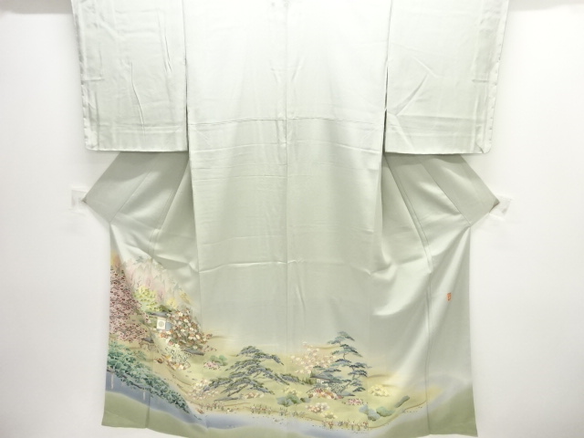 JAPANESE KIMONO / TOMESODE / HAND PAINTED YUZEN / ONE CREST / SCENERY OF GARDEN