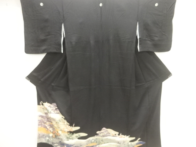 JAPANESE KIMONO / TEMPLE LANDSCAPE PATTERN TOMESODE