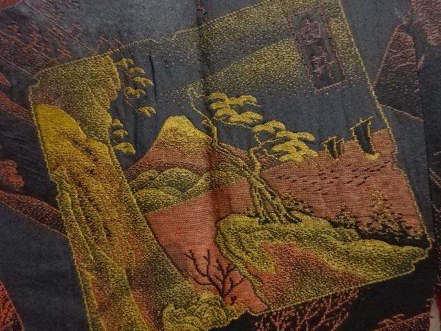 JAPANESE KIMONO / ANTIQUE URUSHI LACQUER TOKAIDO 53 STAGES PATTERN WEA