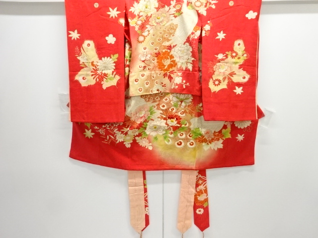 JAPANESE KIMONO / ANTIQUE MON KINSHA KIMONO / FIVE EMBROIDERED PEACOCK