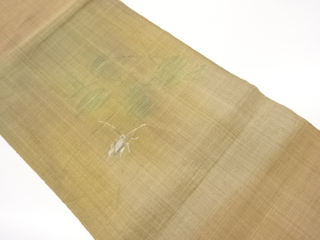 紗紬草葉に昆虫模様織出し名古屋帯