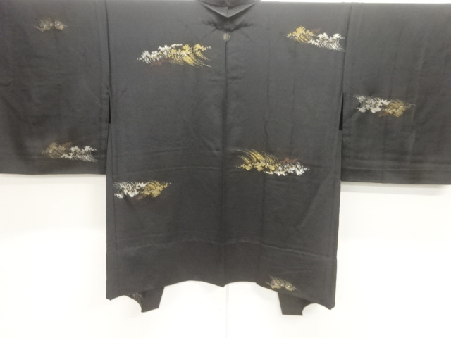JAPANESE KIMONO / ANTIQUE TAISHO ROMAN / LACQUER / WOVEN ROUGH WAVE PA