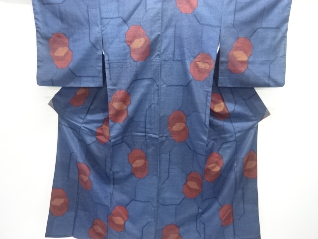 JAPANESE KIMONO / ANTIQUE ABSTRACT PATTERN WOVEN TOKAMACHI TSUMUGI KIM